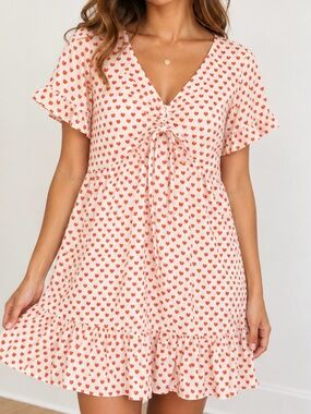 Polly Heart Print Mini Dress white/red Valentines Day SZ 6